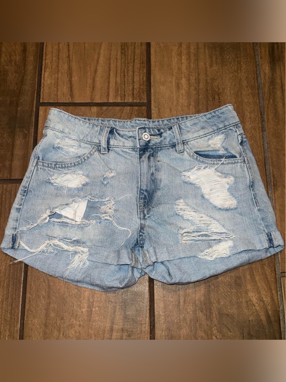 H&M Light Blue Distressed Denim Shorts